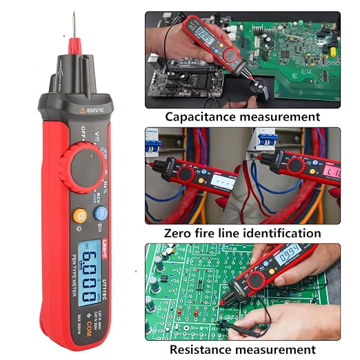 UNI-T Mini Pen Multimeter, AC DC 600V Pen-Type Meter True RMS Small Multimeter Professional Non-Contact Voltage Resistance Capacitance Tester 6000 Counts, UT118C