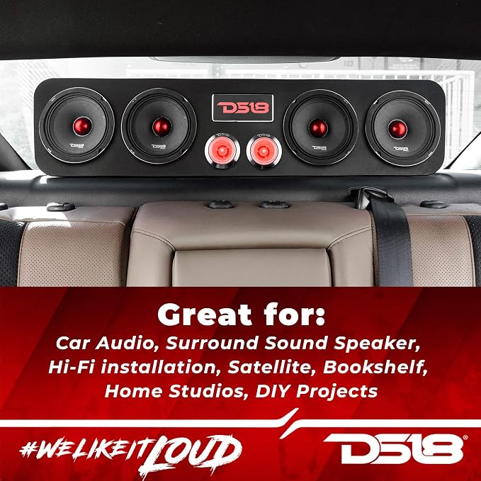 DS18 PRO-X5.4BM Loudspeaker - 5.25", Midrange, Red Aluminum Bullet, 300W Max, 150W RMS, 4 Ohms - Premium Quality Audio Door Speakers for Car or Truck Stereo Sound System (1 Speaker)