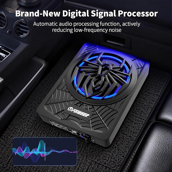 NEW 10" Slim Under Seat Powered Car Subwoofer with Built in Amp.All-in-One Subwoofer and Amp Package for Car/Truck/SUV Audio System,Individual Control for Low Pass/Gain/Boost Bass.Deep Bass Perfect