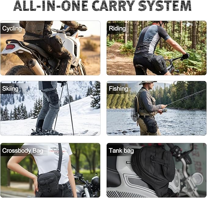 DUHAN Thigh Bag for Motorcycle Riding & Outdoor Adventures Waterproof Expandable Motorcycle Leg Bag with Adjustable Straps, MOLLE System, 3-Layer Organization for Phone, Wallet, Flashlight, Gear