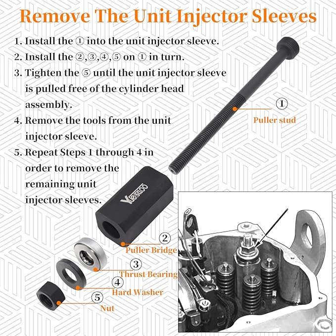 9U-6891 Injector Sleeve Cup Remover & Installer Tool Kit, Compatible with CAT Caterpillar C10 C12 C15 C16 C-18 3406E Engines, 6 PCS Fuel Injector Sleeve Removal Installation Tools