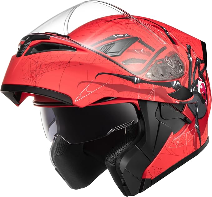 KYPARA Motorcycle Dual Visor Flip up Modular Full Face Helmet with DOT Certification of Impressionism