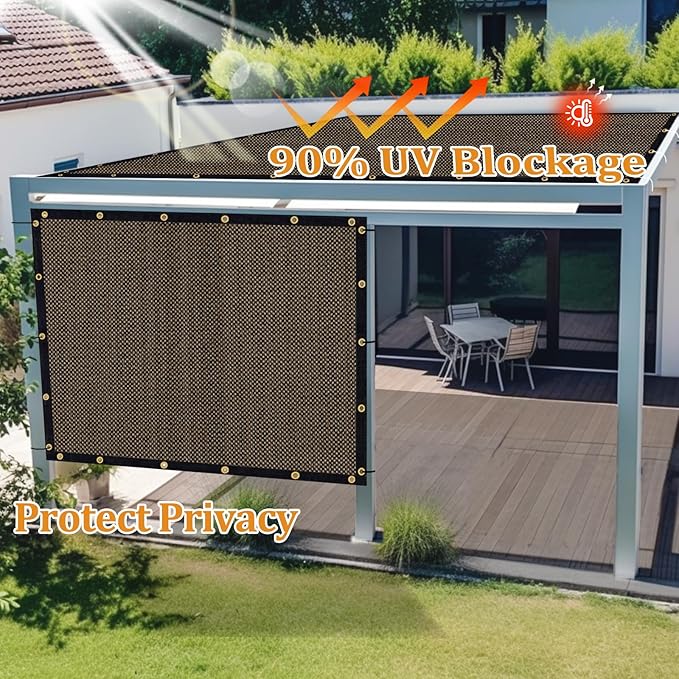 Shade&Beyond Customized Size 14' X 23' Shade Cloth with Grommets, 90% UV Protection UV Protection Mesh Tarp Sun Screens for Patio GN04, Mocha