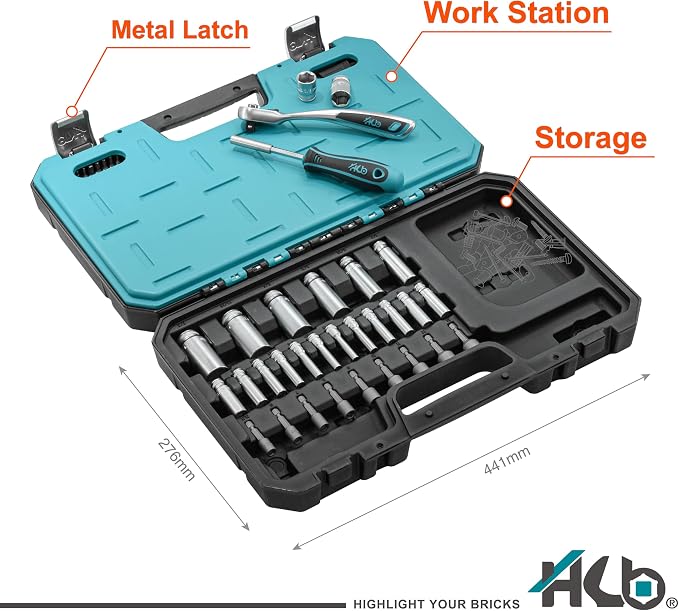 HB 121-Piece Mechanic Tool Set AKX001-U | 120-Tooth Ratchet 3/8 & 1/4-Inch Drive SAE Metric Deep Sockets TORX Bits Wrenches Nut Driver Hex Key Chrome Vanadium Steel Portable Carry Case Made in Taiwan