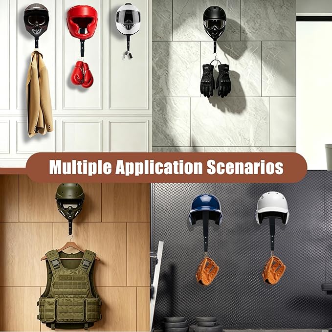 Helmet Holder Wall Mount-Heavy Duty Motorcycle Helmet Rack with Wood Shelf and Intensify Hook, Display & Space Organizer for Bike, Football, Firefighter Helmets Hat Cap (Install Hardware Included)