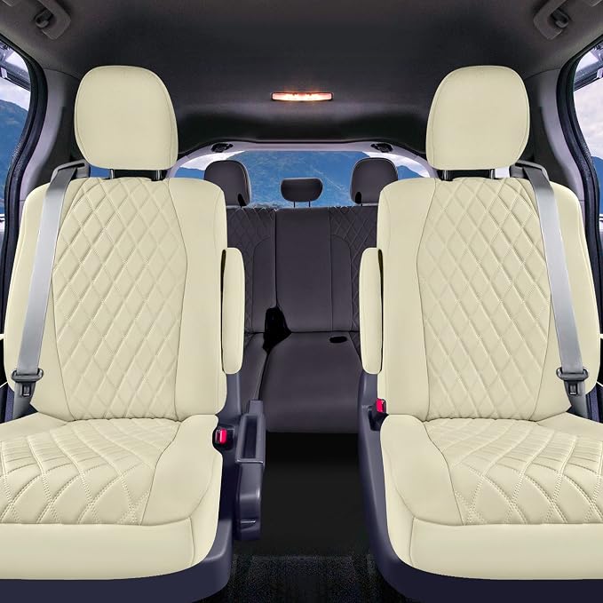 FH Group Custom Fit Car Seat Covers Specifically Made for Toyota Sienna 2021-2024, Solid Beige Ultraflex Neoprene 2nd Row Set Automotive Seat Covers, 7 Seater SUV Seat Covers, Toyota Accessories