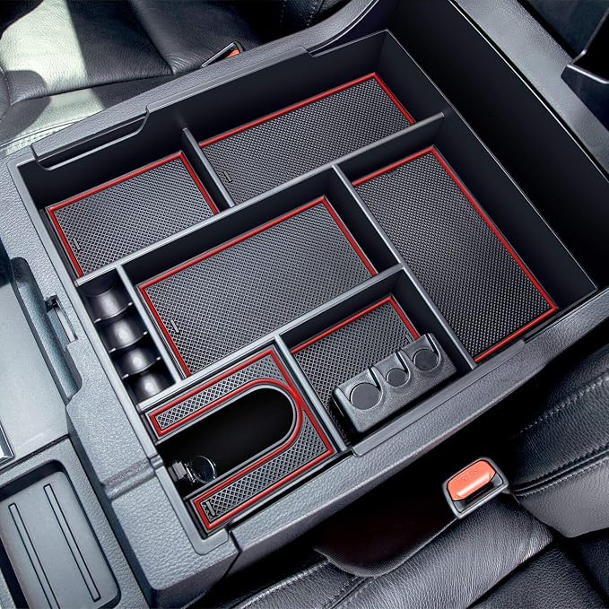 JDMCAR Full Center Console Tray (Red Trim) and Dashboard Organizer Compatible with Toyota Tundra 2014-2021