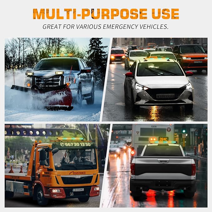 XRIDONSEN 28.4" 80 LED Amber Green Roof Emergency Lights & Emergency Visor Lights for Construction Vehicles Tow/Plow Truck