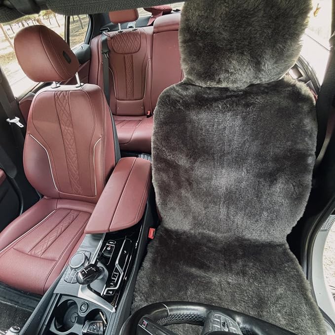 Genuine Sheepskin car seat Covers auto Accessories for Winter and Summer Merino Wool seat Covers fits Trucks sedans suvs minivans from Seats Damage (Charcoal Gray)