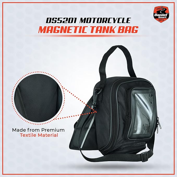 Daniel Smart Motorcycle Tank Bag with Touch Screen Compatible Media Pocket - Water Resistance Magnetic Bike Cell Phone Pouch
