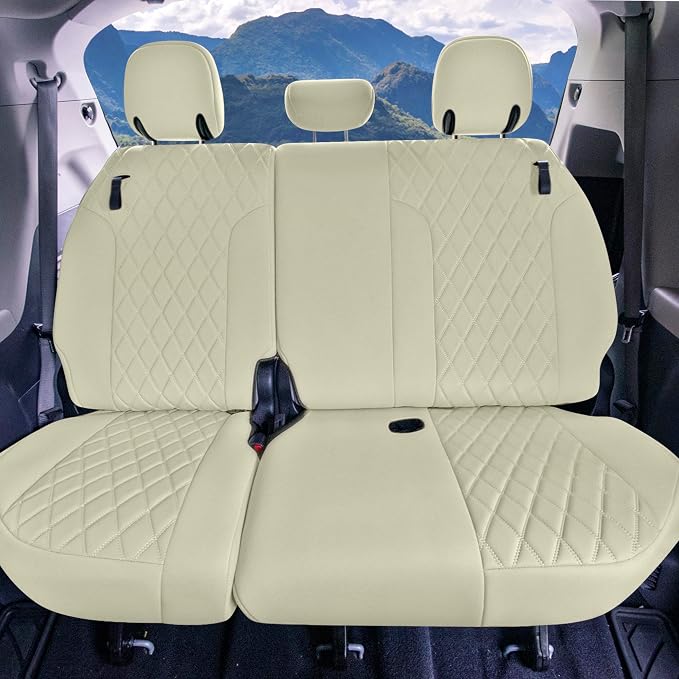 FH Group Custom Fit Car Seat Covers Specifically Made for Toyota Sienna 2021-2024, Solid Beige Ultraflex Neoprene 3rd Row Set Automotive Seat Covers, 7-8 Seater SUV Seat Covers, Toyota Accessories