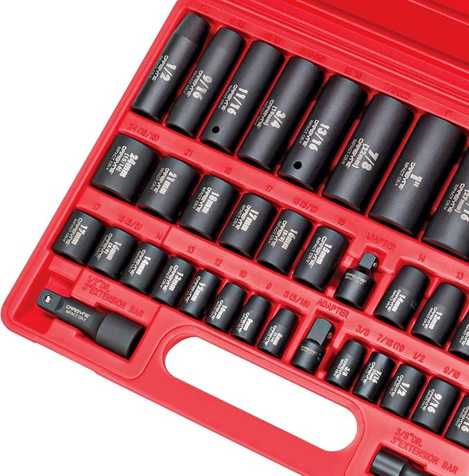 CARBYNE 40-Piece Impact Socket Set, SAE and Metric, Standard and Deep, 3/8 and 1/2 in. Drive, Corrosion-Resistant Finish, 6 Point, Storage Case