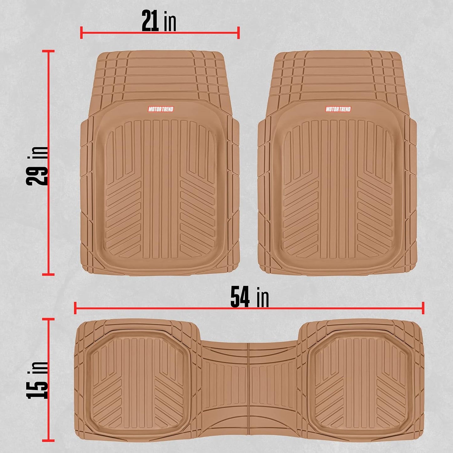 Motor Trend FlexToughXL Floor Mats for Cars Full Set, All-Weather Rubber Automotive Floor Mats, Waterproof Heavy Duty Car Mats, Flexible Floor Liners for Car Truck Van SUV, Car Floor Mats (Beige)