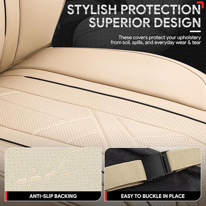 Touring Series Leatherette Front Row Set Seat Covers Universal for Cars Trucks SUV, Beige, CA-SC-Touring-F-BE