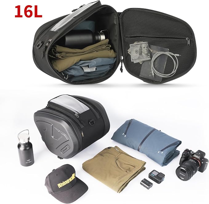 Rhinowalk Motor Scooter Tunnel Bag, 16L Hard Shell Storage Bag for Step-Through Scooters with Center Tunnel, Motorcycle Fuel Tank Storage Bag with Touchscreen Pocket & Rain Cover