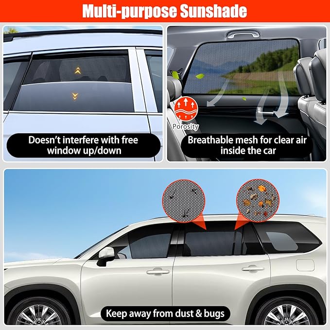 XCBYT Car Window Shades for 2021-2025 Highlander, Sun Shade for Car Baby Side Window with Breathable Mesh, Blocking 99% UV Glare and Privacy Protection, Safe Driving for Napping Camping (4 PCS)