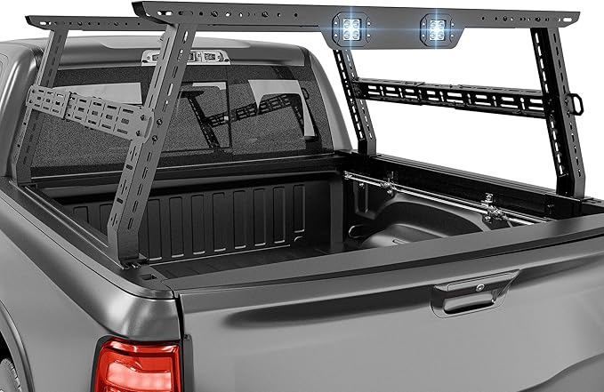 YZONA Adjustable 16-24.8" High Truck Cargo Rack Bed Racks Cargo Carrier with 2 LED Lights Compatible with Silverado/Sierra/Ram/Tacoma/Tundra/Titan/Frontier/Canyon/Gladiator JT/Ford F-Series