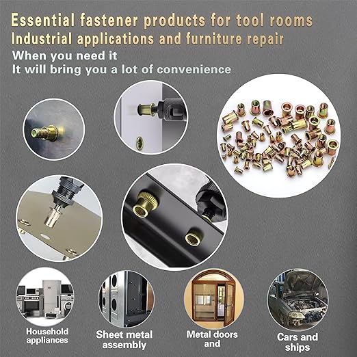 Pressure Rivet Nut Tool Kit, 750PCS Metric Rivet Nut Combination (M6/M5/M4/M3), Suitable for Furniture, Decoration, Automotive, Marine and Industrial Applications