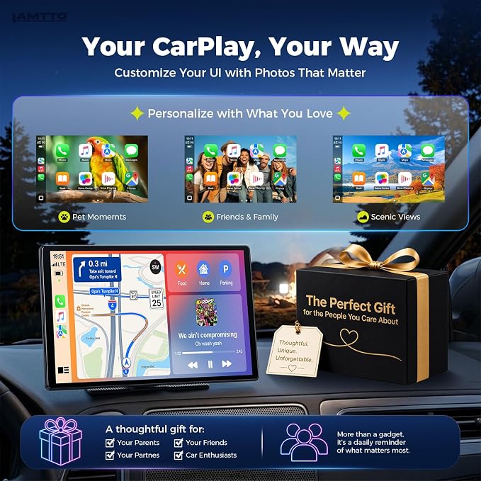 LAMTTO 11" Wireless CarPlay Screen with in-Cell Display - Dual-Band WiFi, OTA Updates & Mirror Link for iPhone & Android, A Thoughtful Gift for Family & New Drivers