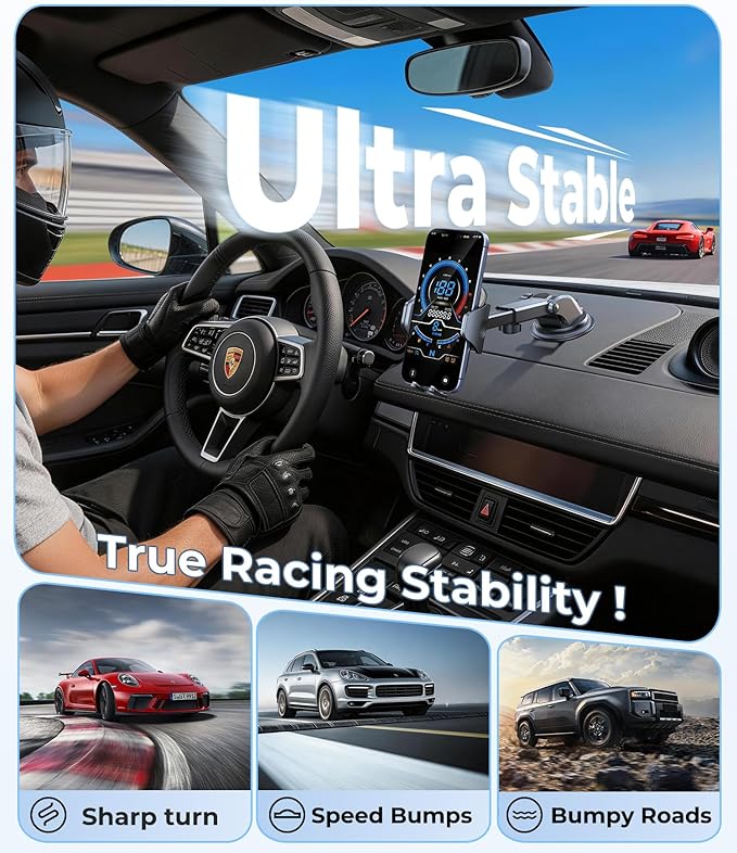 VICSEED [No.1 Powerful Suction] [Rally Racing-Grade Stability] Phone Holders for Your Car 2026 Upgraded Car Phone Holder Mount Truck Stand for Dashboard Windshield Vent for iPhone Samsung All Phones