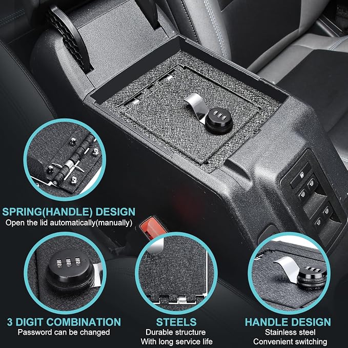Center Console Safe Box - Organizer Safe Anti-Theft Box Compatible With 2021 2022 2023 Ford Bronco 2/4 Door Center Console Armrest Lock W/3 Digit Combo Password Lock