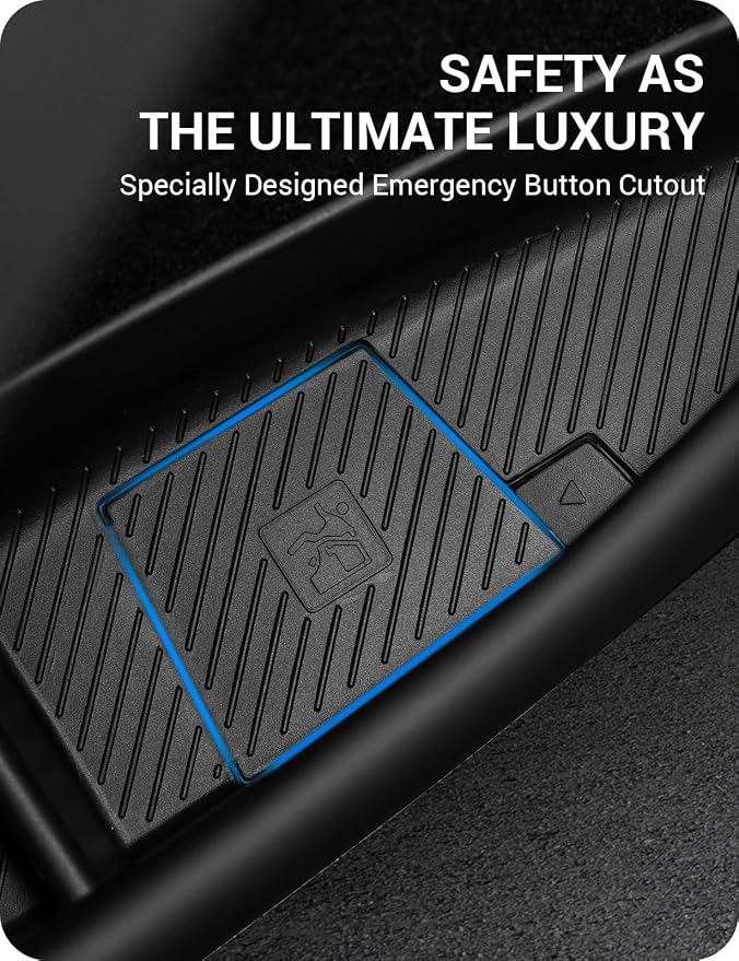 BASENOR 2026 Tesla Model Y Juniper Door Side Storage Box, (Emergency Button Safety) Door Side Pocket Organizer Tray, Waterproof TPE Front & Rear Slot Pocket Liners for 2025 2026 Model Y Juniper