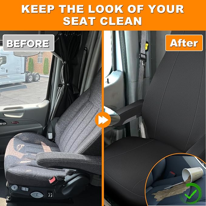 Leather Seat Cover Compatible with Peterbilt Model 579, 579EV, 589, 567, Driver or Passenger 33in High Back Seat Cover, Bottom Back & Armrest Cover, Long Armrests 17in