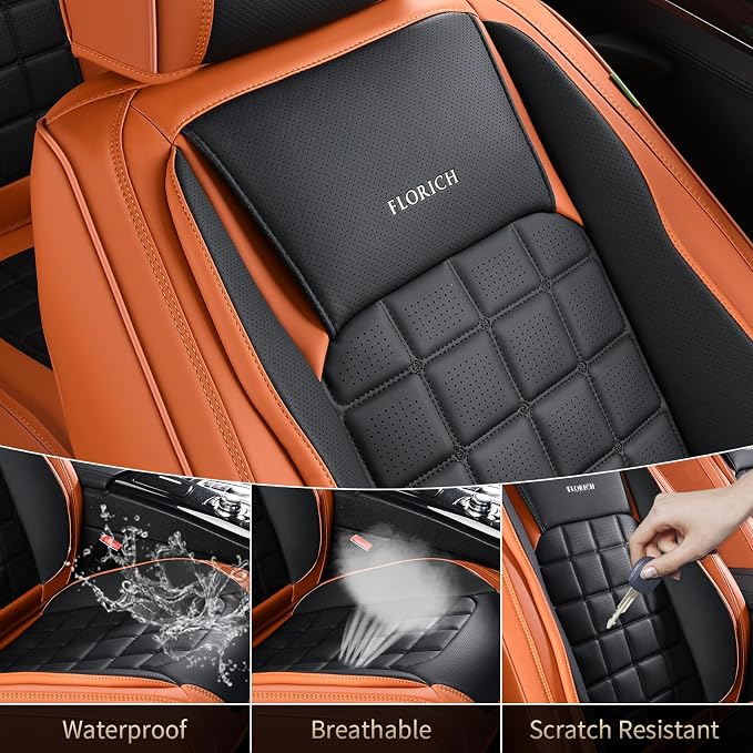 FLORICH Front Car Seat Covers, Leather Seat Covers for Cars, Waterproof Car Seat Protectors 2 Pack, Front Seat Covers for Cars, Breathable Automotive Seat Covers Protector Fit for Most Cars Trucks SUV