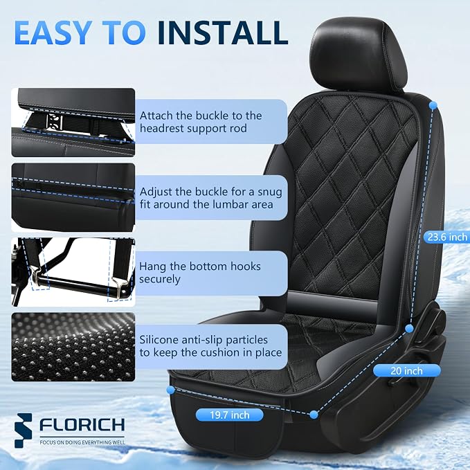 Upgraded Cooling Car Seat Cover, 12V-24V Ventilated Car Seat Cushion, 3-Speed Adjustable Cooling Car Seat Cushion, Breathable Mesh & Leather Cooling Seat Pad Universal Fit Car SUV Truck Van-Black