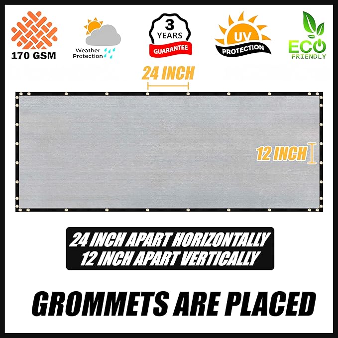 Royal Shade Custom Size 6' x 85' Grey Fence Privacy Screen Windscreen Cover Netting Mesh Fabric Cloth - Cable Zip Ties Included (We Make Custom Size)