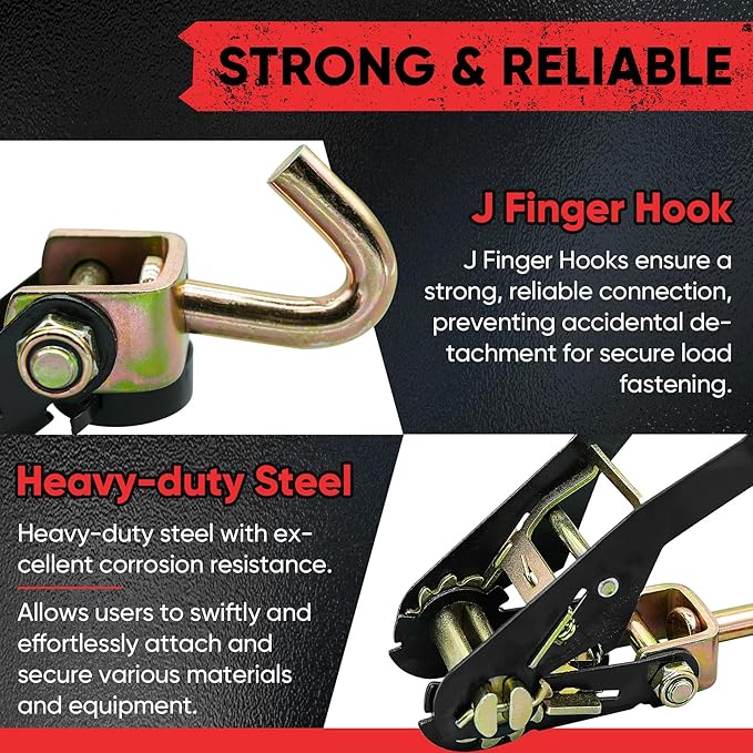 4 Pack Car Tie Down Straps for Trailers 2" x 96" - 9900LBS Break Strength - Tire Ratchet Straps with J Finger Hooks for Hauling UTV, SUV, Truck, Any Cars