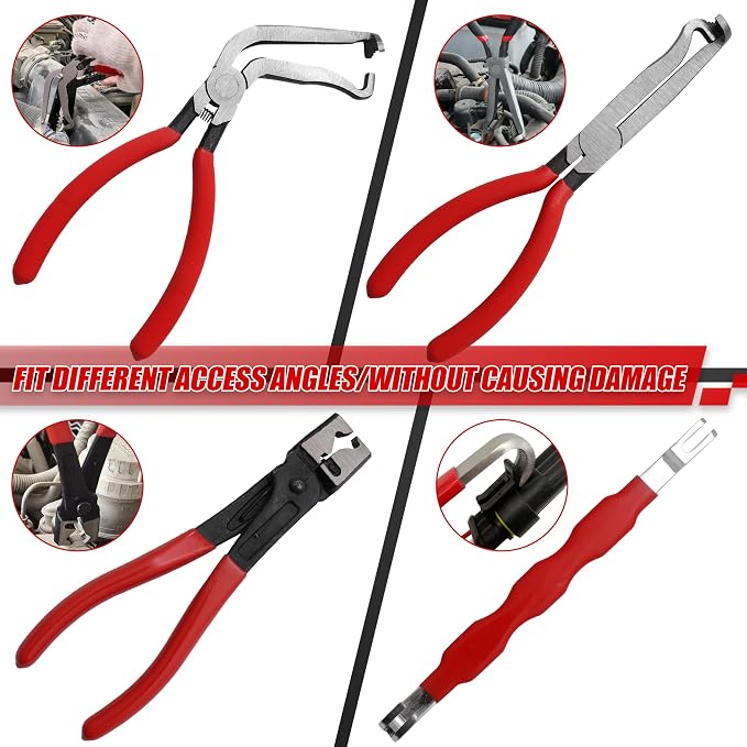 4 Pieces Electrical Disconnect Pliers,Automotive Electrical Plug Tool & 60 Degree Connector Pliers & Connector Separator & Hose Clamp Tools