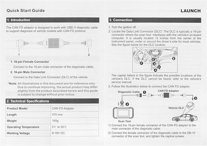 LAUNCH X431 CAN FD Adapter Code Reader Cable CANFD Protocols Car Diagnostic OBD2 Scanner for X431 V/V+/ Pad II/PAD III/ PRO3/ PRO3S+/DIAGUN V/PRO Mini, Compatible with GM, BMW