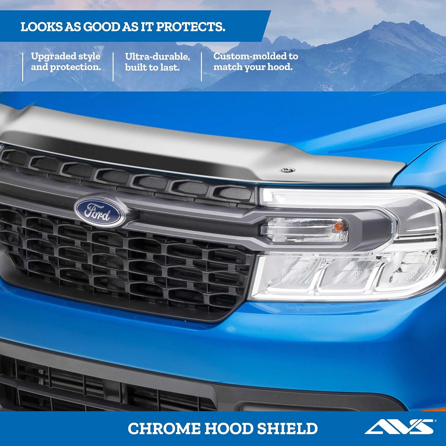 Auto Ventshade [AVS] Chrome Hood Shield / Protector | Fits 2016 - 2023 Toyota Tacoma | Medium Profile Bug Deflector - 1 pc., Chrome | 680681
