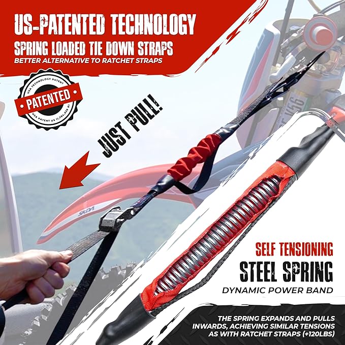 TorkStrap 14' x 1'' Self Tensioning Tie Down Straps [Patented] - Automatically Adapt to Load Shifts - 1,500LB Break Strength - Pull Alternative to Ratchet Straps - Integrated Soft Loop & Hooks (12-PK)