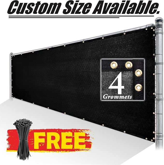 Royal Shade Custom Size 5' x 6' Black Fence Privacy Screen Windscreen Cover Netting Mesh Fabric Cloth - Cable Zip Ties Included (We Make Custom Size)