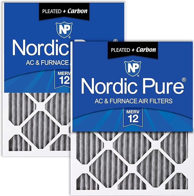 Nordic Pure 14x20x1 (Actual Size: 13 1/2 x 19 1/2 x 3/4) Furnace Air Filters MERV 12 Pleated Plus Carbon 2 Pack