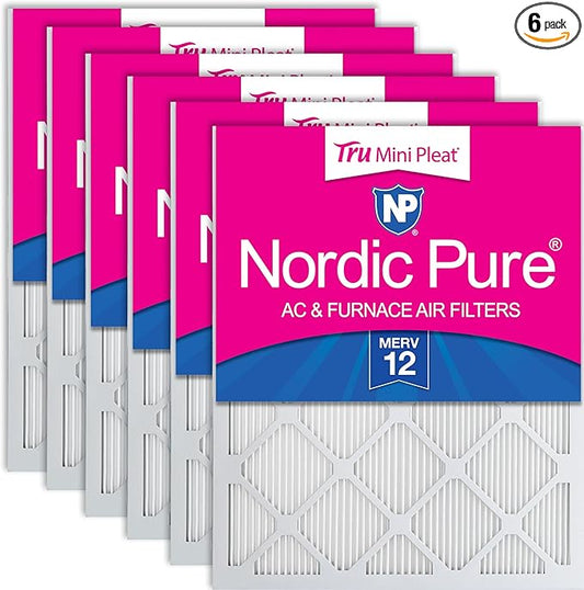 Nordic Pure 14x20x1 (Actual Size: 13 1/2 x 19 1/2 x 3/4) Tru Mini Pleat MERV 12 AC Furnace Air Filters – 2.5X More Media for Longer-Lasting, High-Efficiency Filtration - 6 Pack