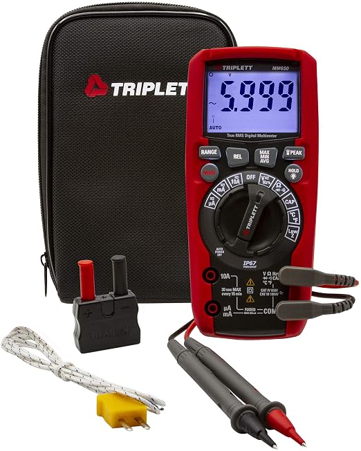 Triplett MM650 CAT IV True RMS 6000 Count Digital Multimeter with Lo Z and Certificate of Calibration to NIST - AC/DC Voltage and Current, Resistance, Temperature, Capacitance, Frequency, Continuity