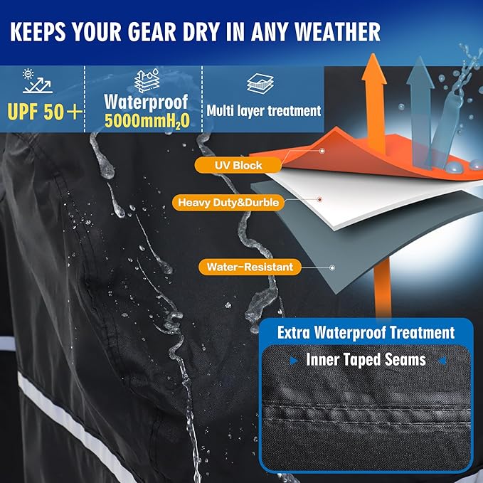 Motorcycle Cover 600D Heavy Duty Waterproof Outdoor All Season Protection Durable Rain UV Windproof Elastic Hem Storage Bag&Night Reflective Vehicle Covers Fit up to 104" Motorcycles