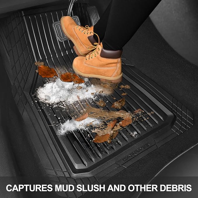 CAR PASS Heavy Duty Rubber Floor Mats for Car, Waterproof Deep Dish Car Mats Two Front, Universal Trim to Fit for SUV Truck Sedans Vans, All Weather Automotive Floor Mats 2pcs, Solid Black