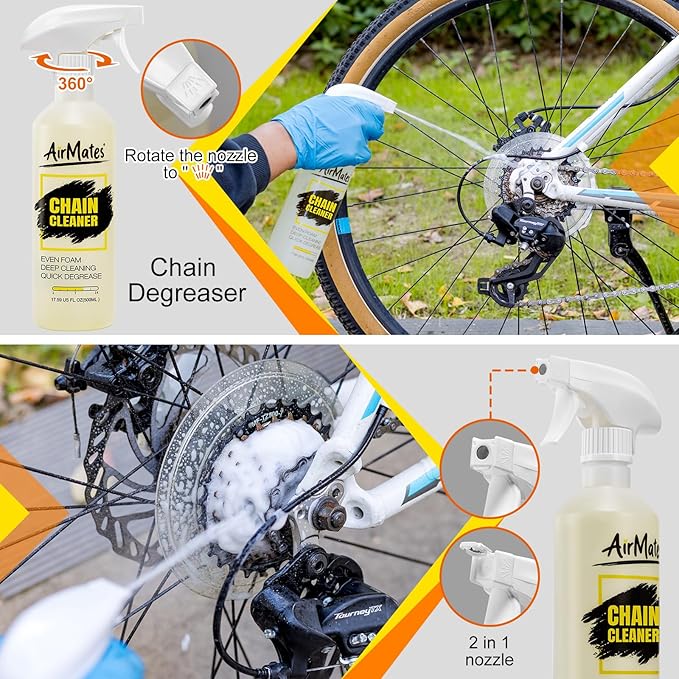 Bike Chain Cleaning Kit: Including Bicycle Chain Cleaner Degreaser, Cycling Chain Lube, Cleaner Brush Tool and Gloves Suitable for MTB Ebike Road Bike and Trail Bikes