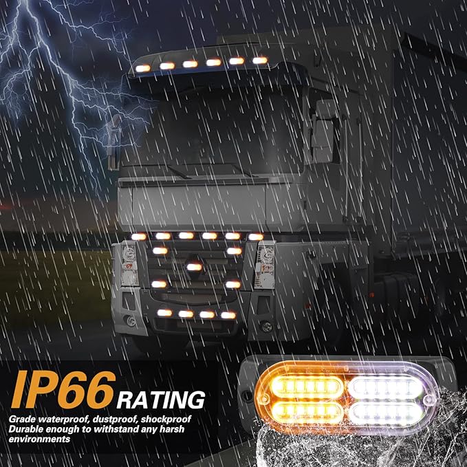 12 Pcs Emergency Lights for Vehicles Truck Flush Mount LED Emergency Lights with Control Box Wiring Hazard Warning Amber Strobe Lamp for Vehicle Truck Car Roadside