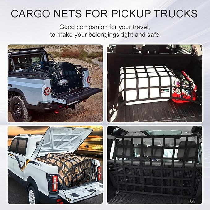 Cargo Net for Pickup Truck Bed, Heavy Duty 1100LBS Capacity, Adjustable Cam Buckles & S-Hooks, Thick Herringbone Nylon Mesh with Drawstring Storage Bag for Trailers and Trucks