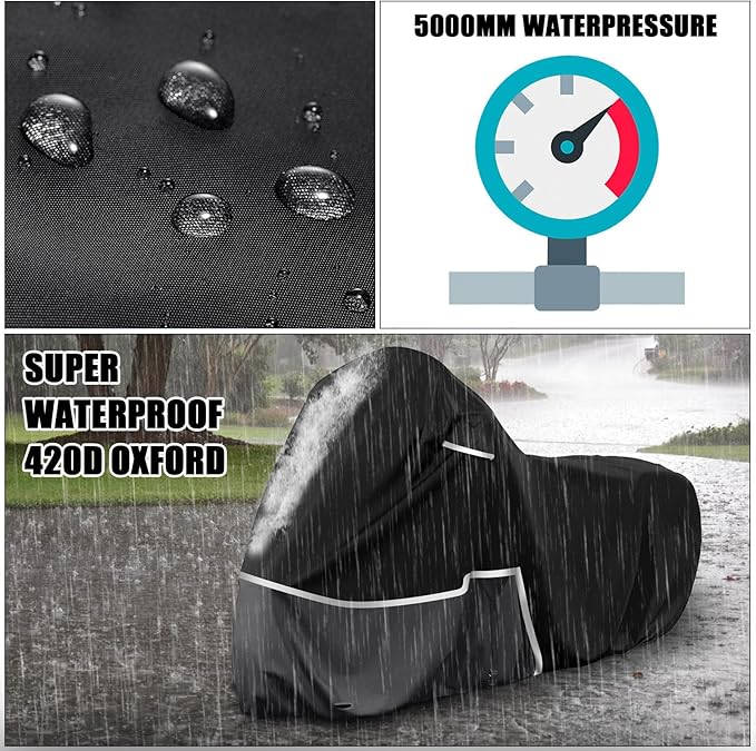 Waterproof Motorcycle Cover Replace for Honda Rebel 300 500 1100 and Shadow 750/ Vtx 1300 /Fury, 420D Oxford Cloth Motorcycle Cover for Snow Rain Dust Protection