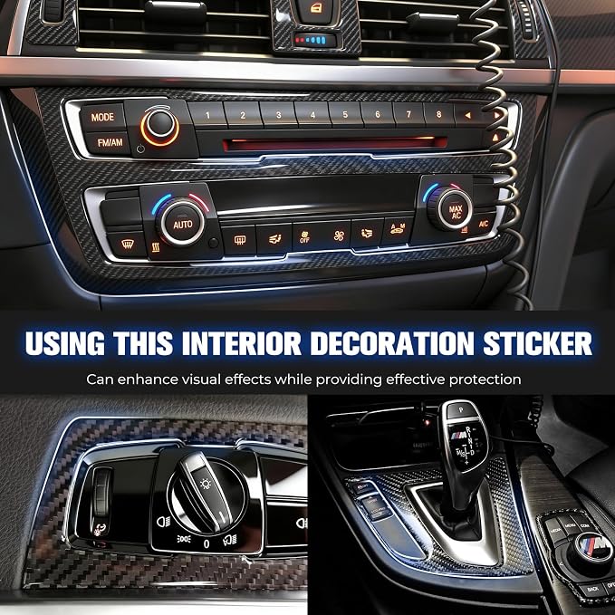 13PCS Carbon Fiber Interior Trim Kit Compatible with BMW 3 Series F30 F31 F34 2012-2019 Compatible with 4 Series F32 F33 F36 2014-2020