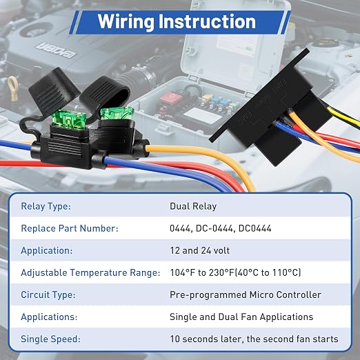 Digital Radiator Fan Switch Kit 12V/24V, Adjustable 104°F-230°F w/Dual Electric Fan Switch Kit Replace #0444, Dual Fan Control, IP54
