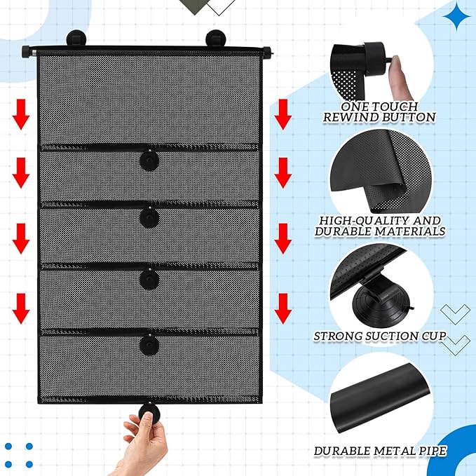 Blosssound 2 Pack Car Side Window Sun Shades Extra Wide Retractable Window Shades for Car Blocks Heat Roller Sunshade Visor for UV Rays Glare Protection Accessories(Black,20 x 20 Inch)