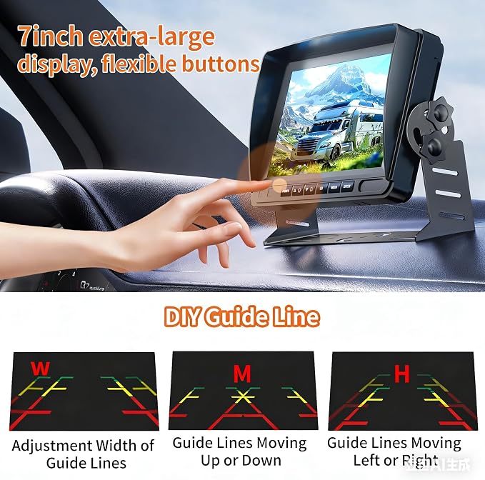 Magnetic Solar Wireless Backup Camera–7" HD 1080P Monitor with Recording, 1-Min Install, No-Delay Rear View, IR Night Vision, Rechargeable Battery, Scratch-Resistant Mount,RV Truck Trailer