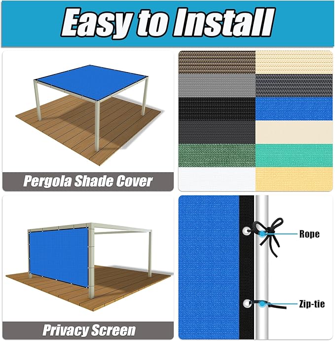 Amagenix 90% Pergola Shade Cover 4' X 14' Sun Shade Cloth with Grommets for Outdoor Garden Patio Porch, Commercial Grade 200 GSM - Cable Zip Ties Included (We Customized) GN108, Blue